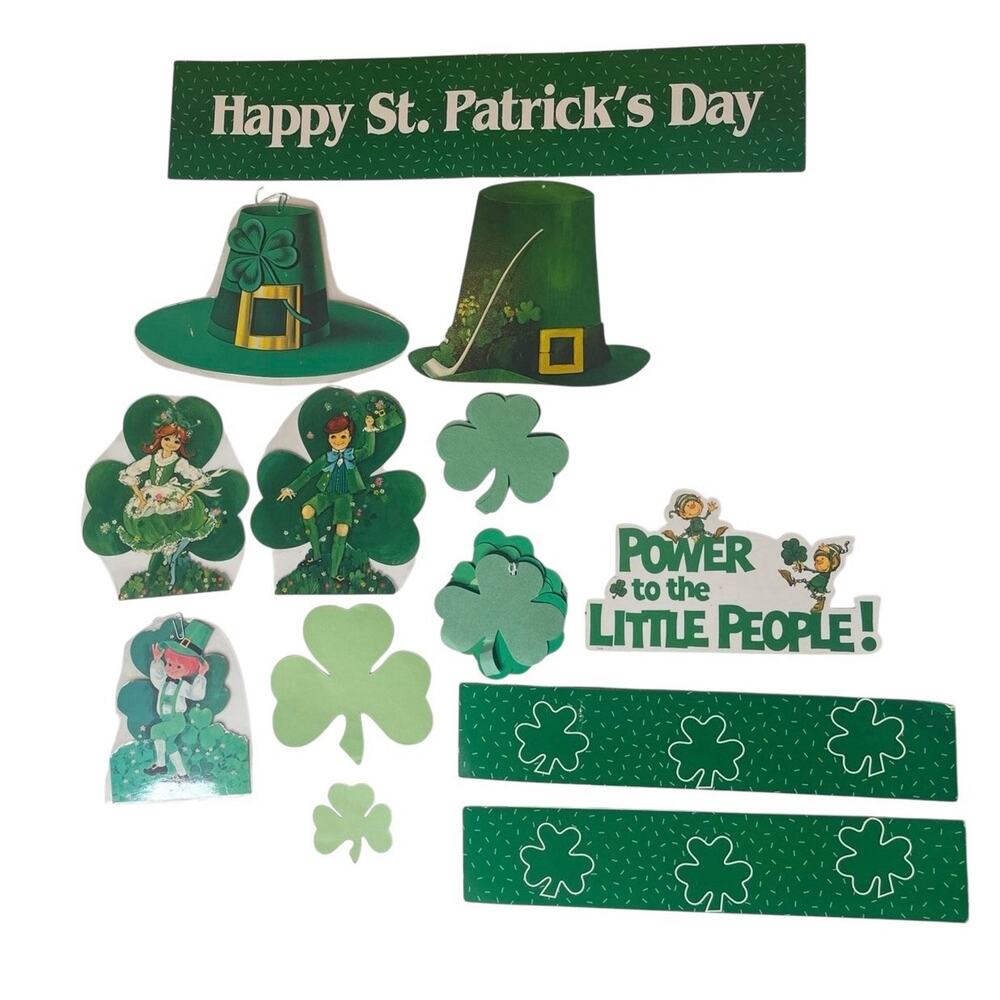 Vtg Cardboard Cut Out Cards St Patricks Day Irish Bulletin Board Decorations Lot